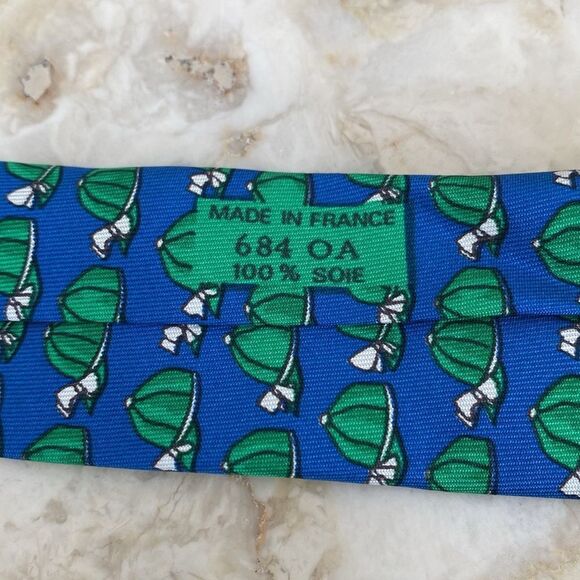 Hermes 100% Silk Blue & Green Horse Jockey Hat (684 OA) Tie - Picture 9 of 10